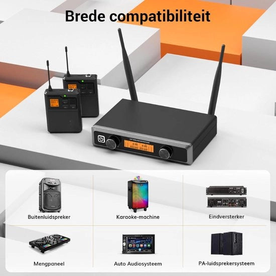 Sistema di Microfono UHF a Radiofrequenza con Casco Lavalier Microfoni Reversibili Transmittente Ricevitore 2,5 Canali 60m di Raggio di Azione per Canto Live Karaoke Chiesa Festa Party DJ Altoparlanti Mixer Registrazione