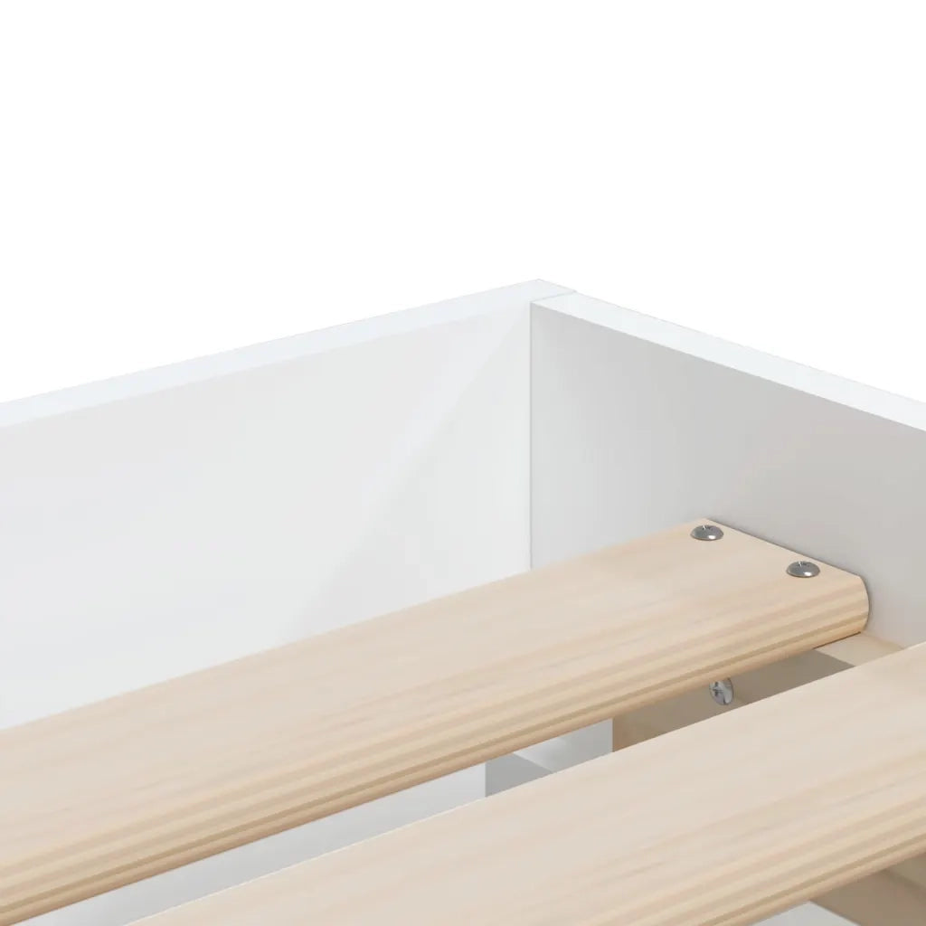 Letto singolo | Letto per adulti | Giroletto con Cassetti Bianco 90x200 cm in Legno Multistrato