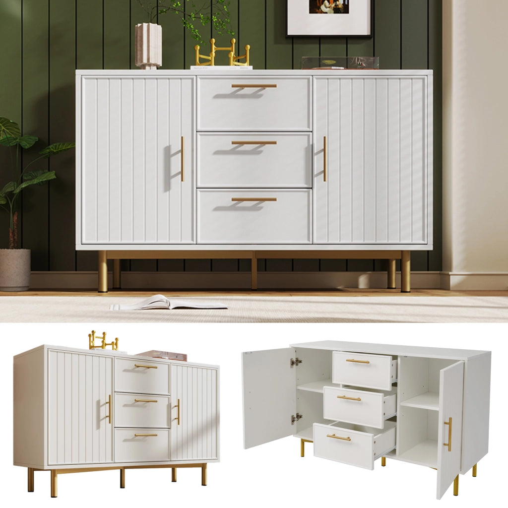 Cassettiera con 2 Ante e 3 Cassetti; Ripiano Regolabile; Stile Moderno; in Pannello Truciolare; Bianco; 120??40??75 cm