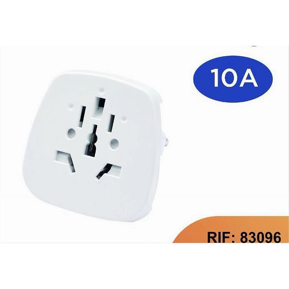 Trade Shop - Adattatore Universale Da Viaggio Con Spina 10a 2p+t Presa Colore Bianca 83096 -