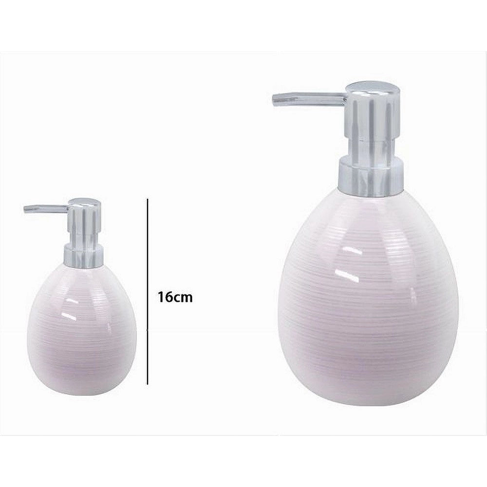 Trade Shop - Dispenser Sapone Liquido In Ceramica Striato Rosato Erogatore Silver Bagno 59872 -