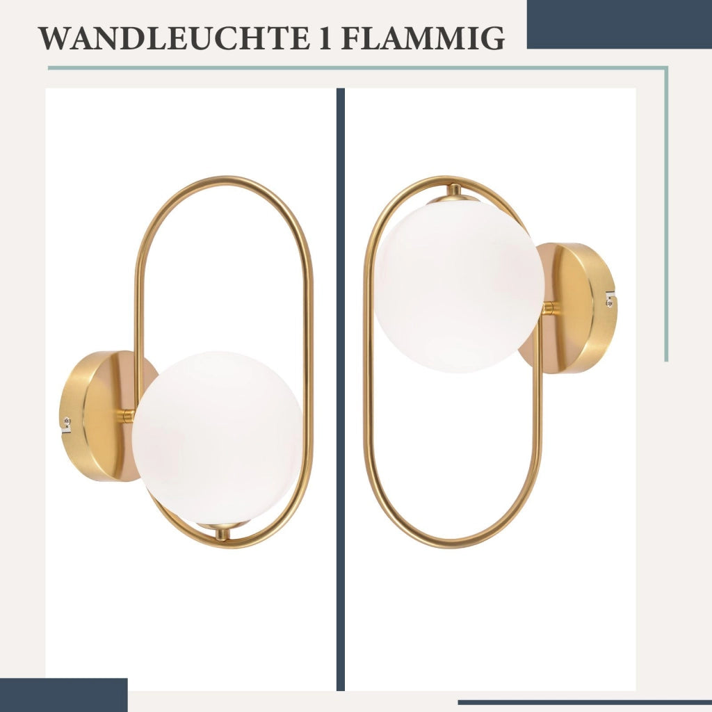 ZMH Lampada da parete moderna per interni design in vetro e metallo dorato G9 Lampada da letto creativa vintage