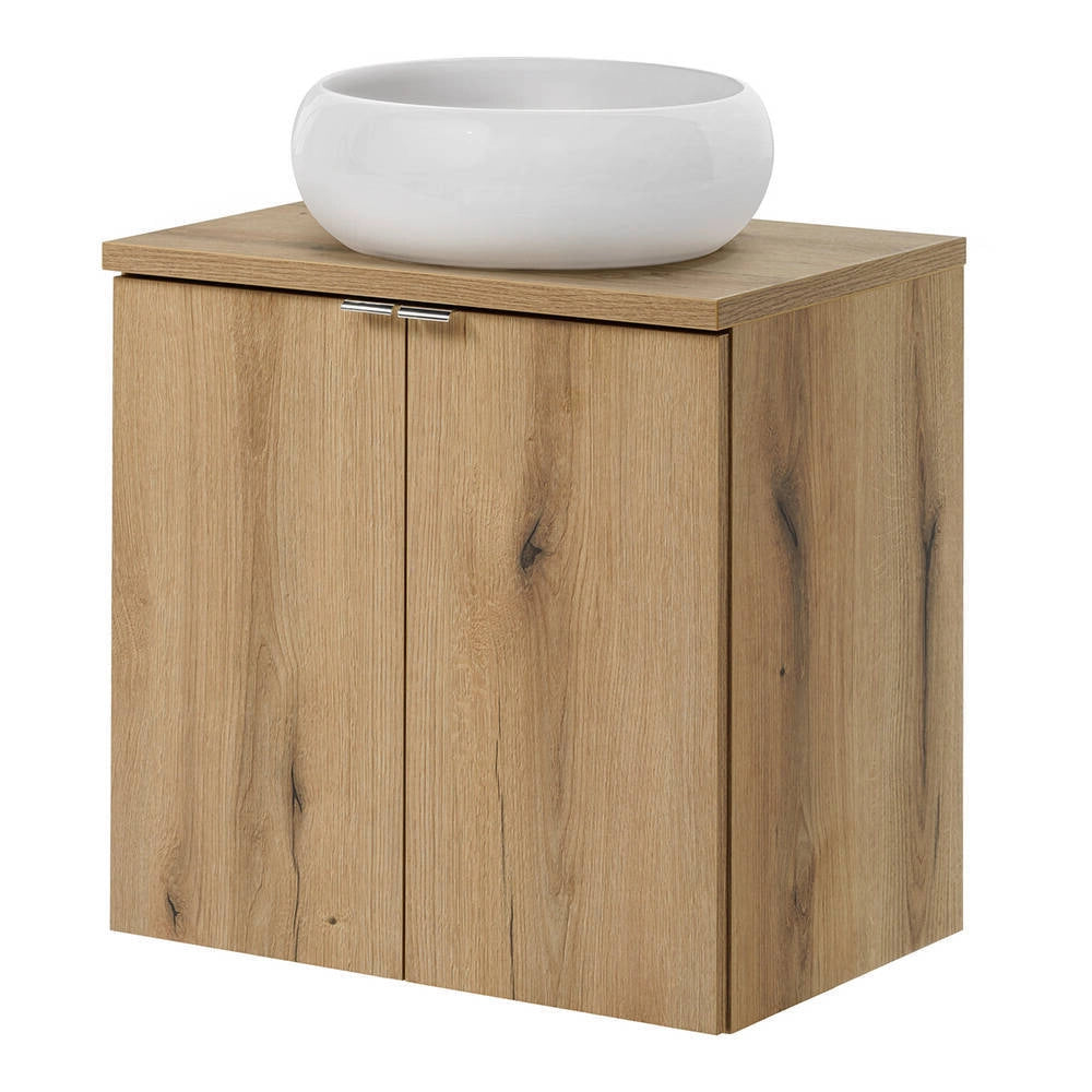 Mobile Pensile Sottolavabo Newport a 2 Ante con Lavabo Rotondo - Effetto Rovere [en.casa]