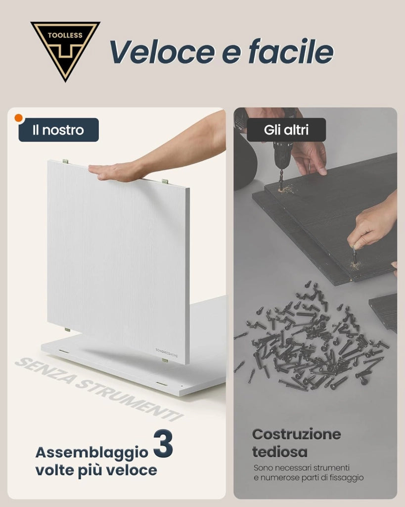 SONGMICS HOME Tavolo da Trucco, Montaggio Rapido Senza Attrezzi Toolless, Cassettiera, Armadio con Scaffale, Affiancati o a Forma di L, per Camera da Letto, Studio, Bianco Neve LTS656W01