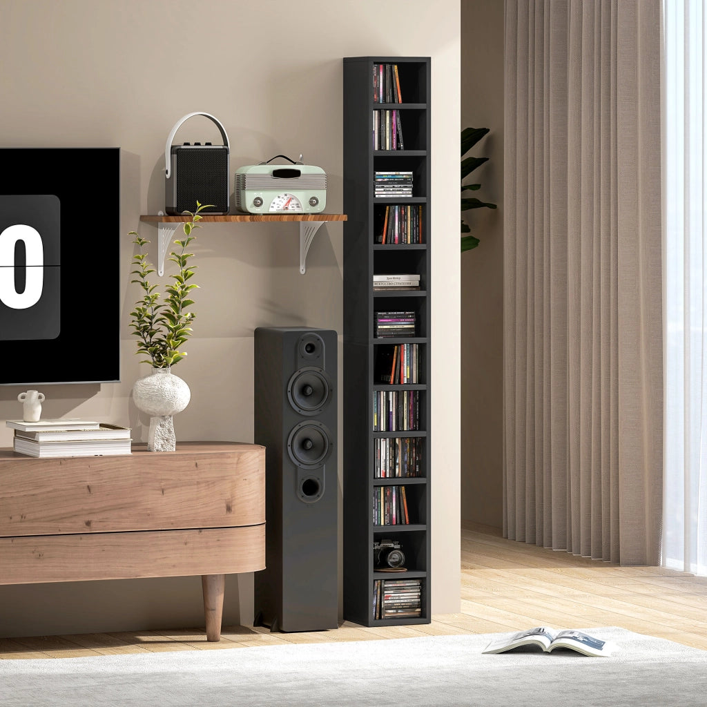 Mobile porta CD DVD ¨C Xylo ¨C 12 scomparti, capacit¨¤ 204 CD, nero 21x20x175 cm