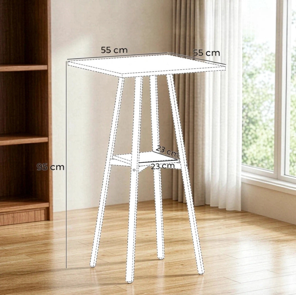 Tavolo bar quadrato 55x55 cm con ripiano, rovere e bianco
