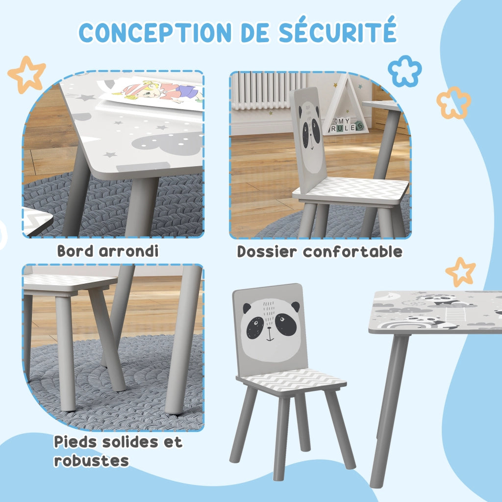 Tavolo per bambini con 2 sedie ¨C zephmum ¨C grigio, motivo animali