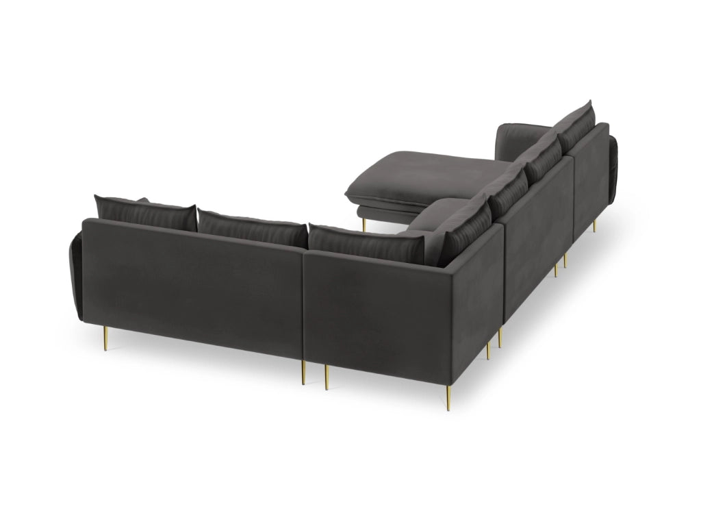 Cosmopolitan Design - Divano panoramico destro "Vienna" 7 posti in velluto grigio scuro 