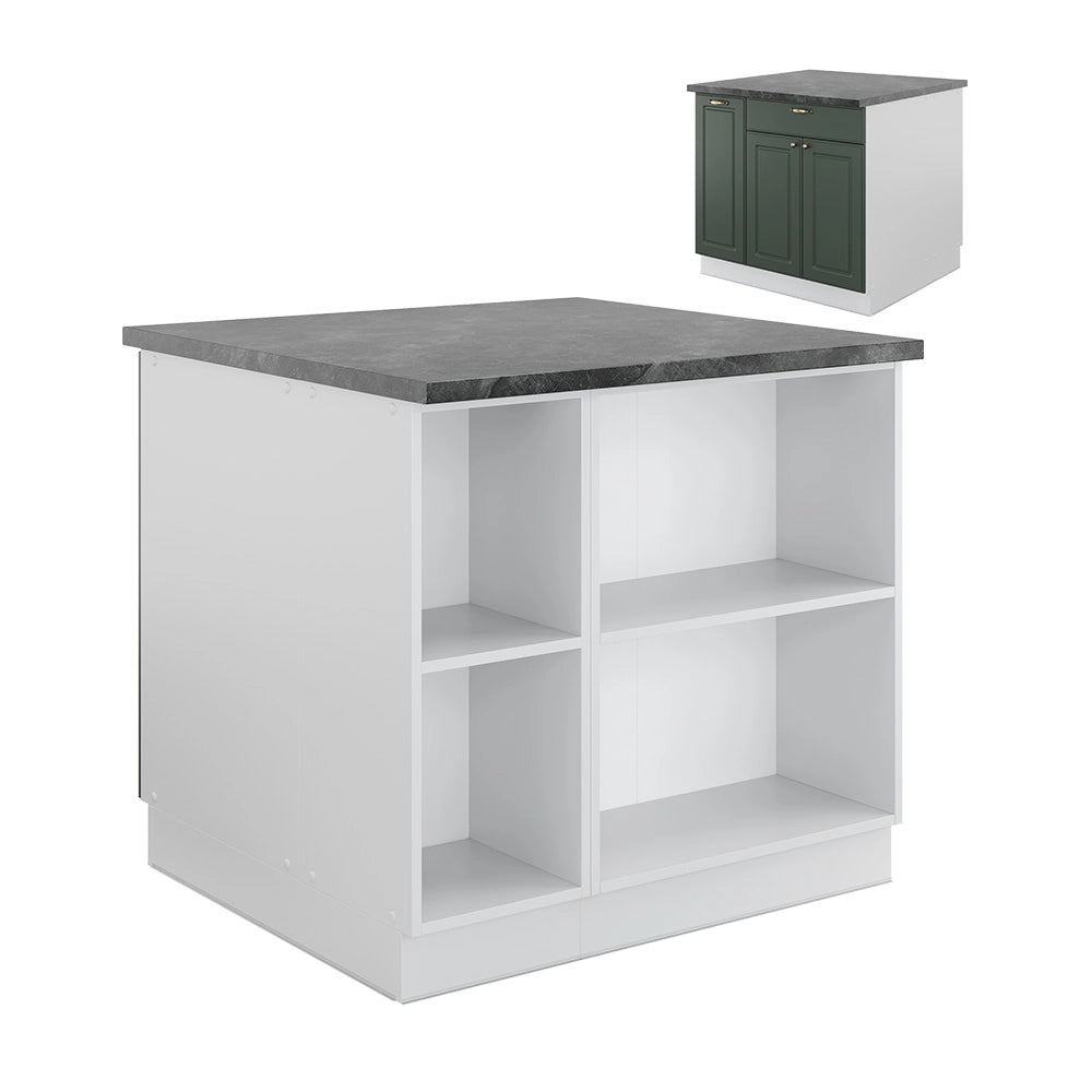 Isola cucina Fame-Line Verde-oro rustico/Bianco 90 cm con cassetto, senza piano di lavoro Vicco