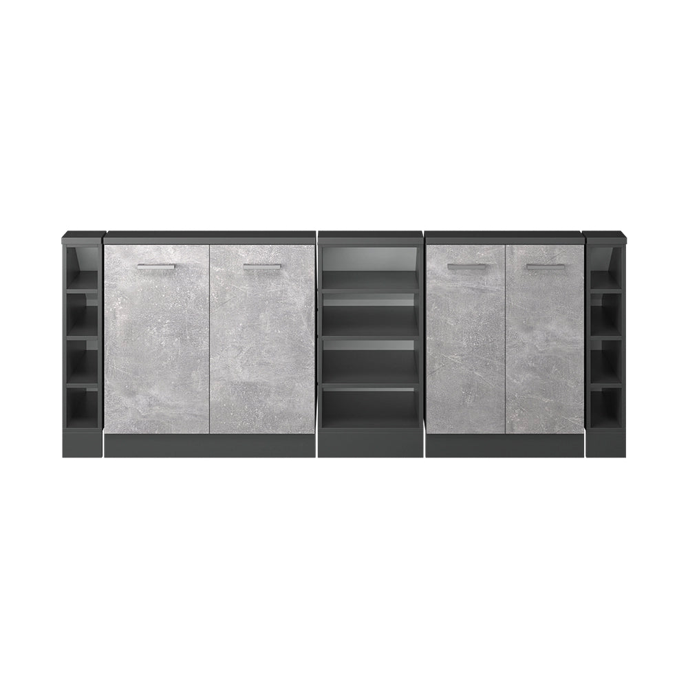 Mobile cucina sottotetto R-Line Calcestruzzo/Antracite 210 cm Set di 5 Vicco
