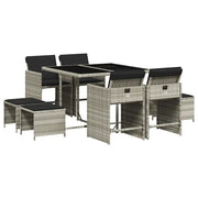 Set Pranzo da Giardino 9pz | Set Salotto da Giardino con Cuscini Grigio Chiaro Polyrattan