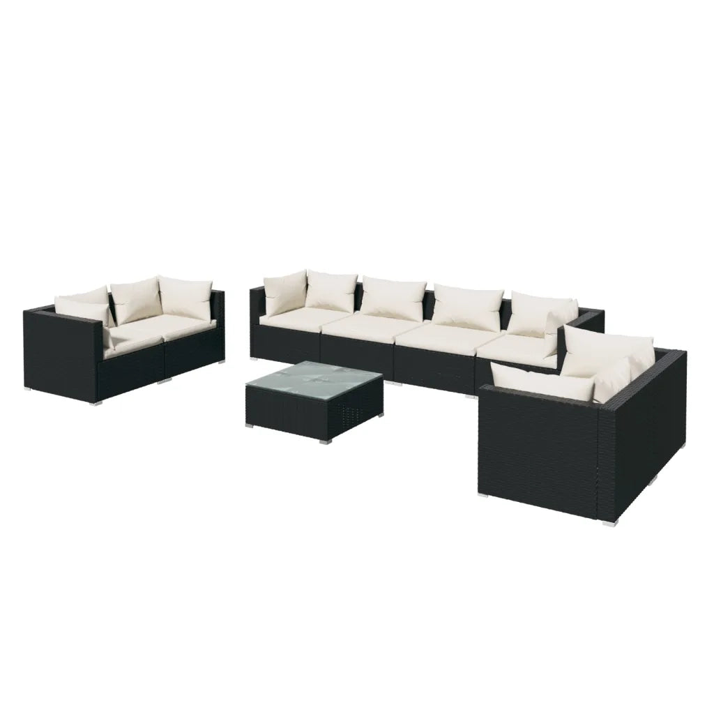 Set Divani da Giardino 9 pz con Cuscini in Polyrattan Nero cod mxl 41242