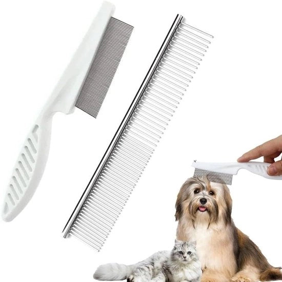 Set di pettine a doppia funzione in acciaio inossidabile con denti fini per cani e gatti