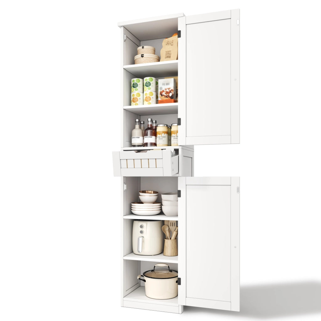 Credenza compatta 170x40x30 cm in MDF bianco con 2 ante, 1 cassetto e ripiani regolabili