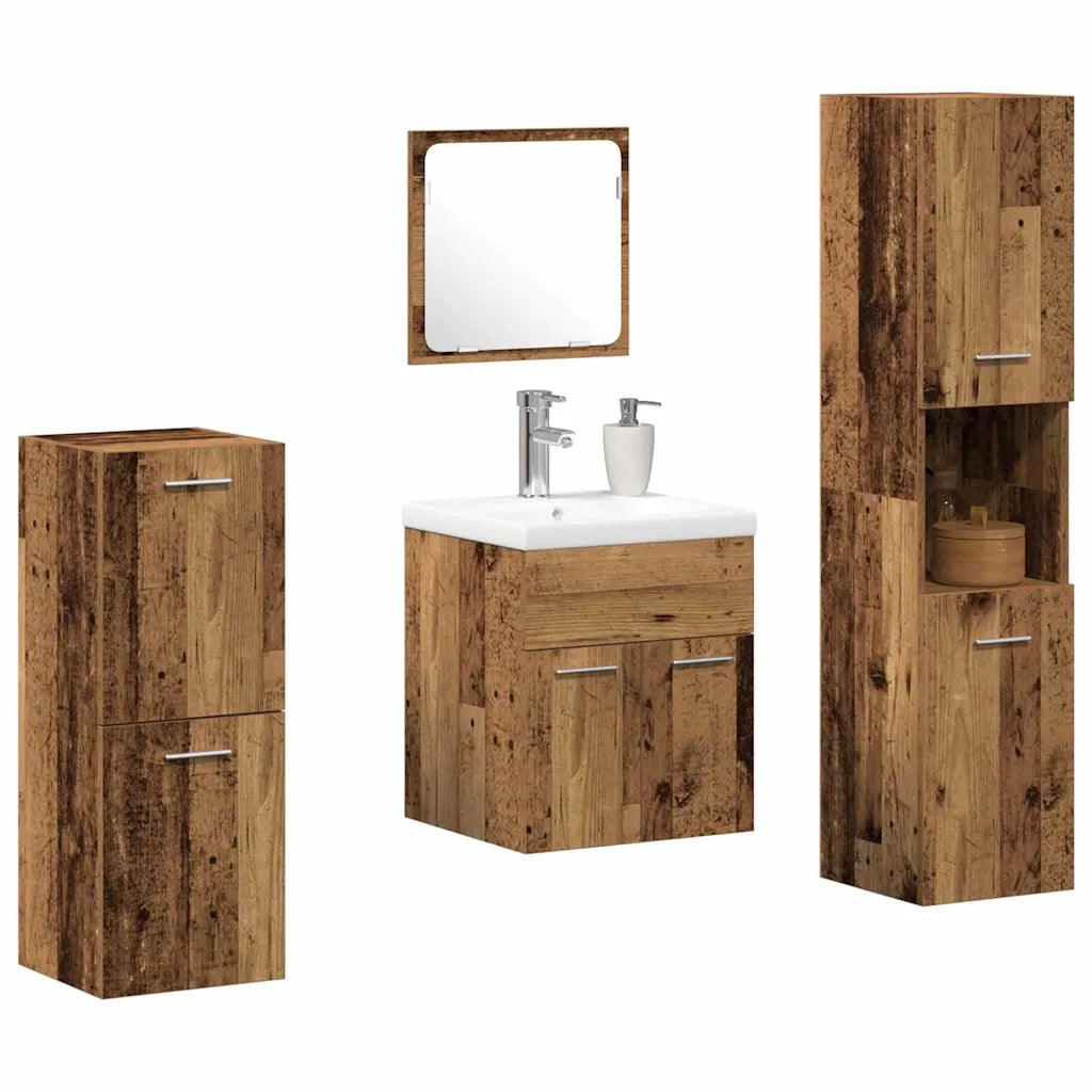 Set di mobili per il bagno con lo scaffale 5 pcs Legno vecchio 3332598