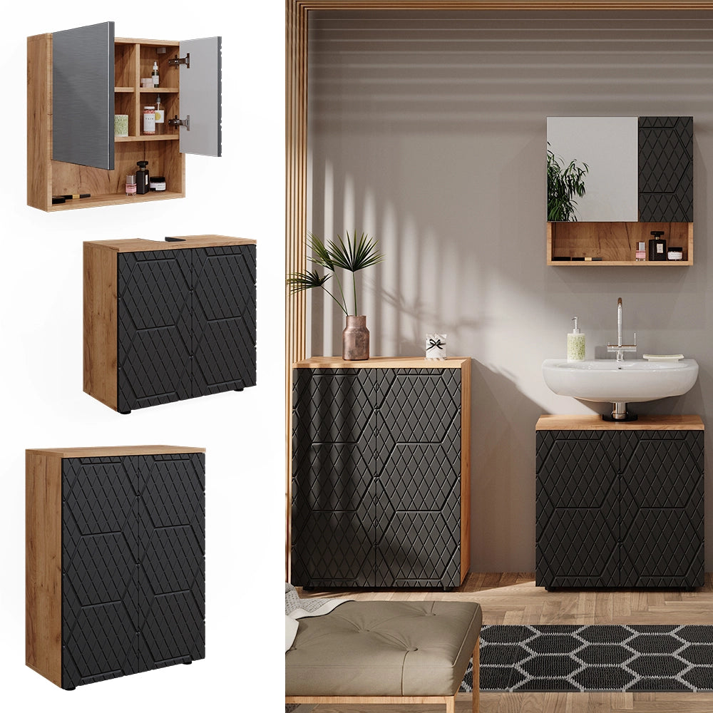 Vicco Set mobili bagno Antracite con struttura a nido d'ape 3 pezzi, con base 60 cm