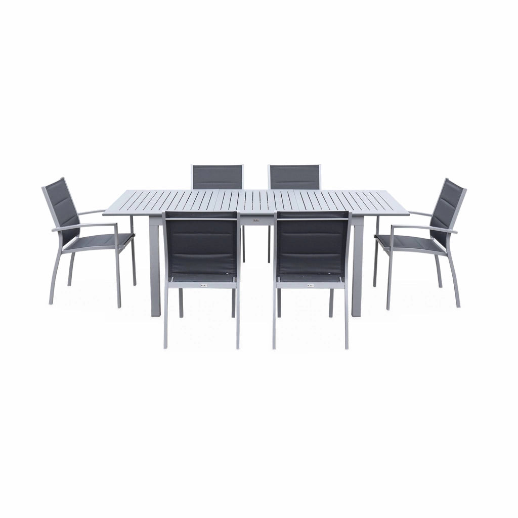 Set tavolo da giardino allungabile in alluminio con 6 sedie, grigio