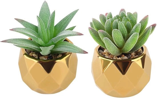 2 pezzi di piante artificiali, piante decorative, piccole piante in vasi ceramici, piante finte per camera da letto, soggiorno, bagno e studio (verde)