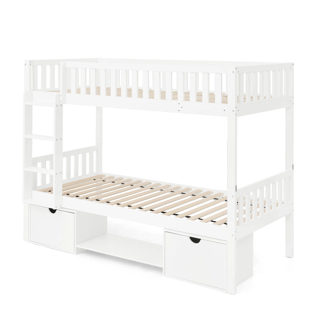 Letto a Castello Singolo in Legno Massello di Pino con Cassetti ¨C MINIMAL ¨C Bianco 90x200
