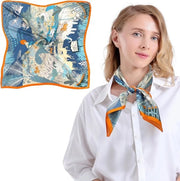 Sciarpa in seta per signora in blu/arancio - 100% seta - accessorio elegante