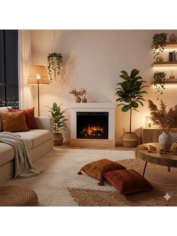 Caminetto Elettrico da pavimento A Libera Installazione A LED - Bianco opaco / Rovere chiaro DIRO 28'