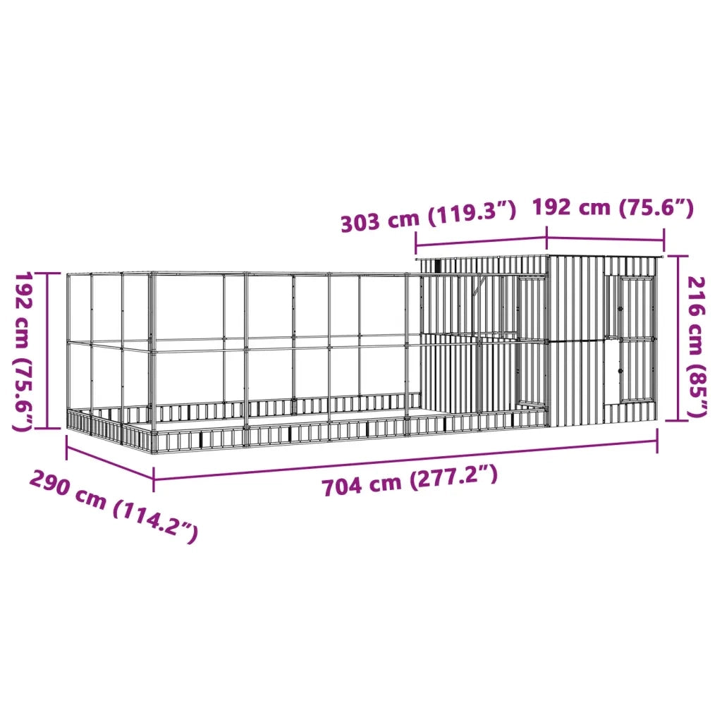 Voliera con Estensione Argento 704x303x216 cm in Acciaio 3214264