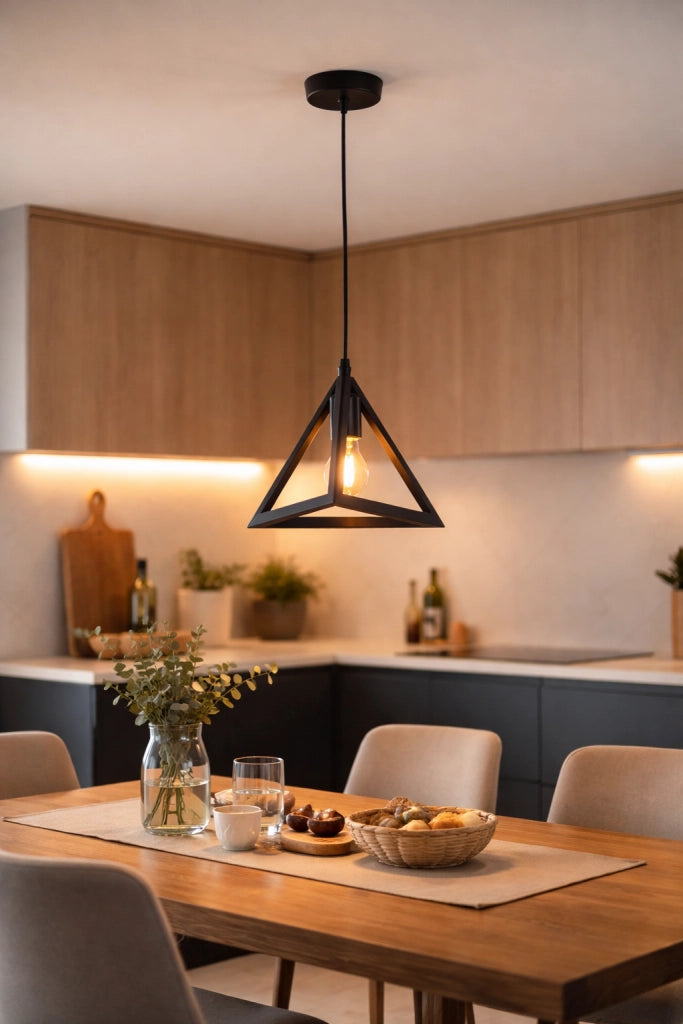 Lampadario a Sospensione E27 in Metallo Nero Design Geometrico Moderno Stile Industriale, Lampada a Soffitto per Cucina Soggiorno Camera