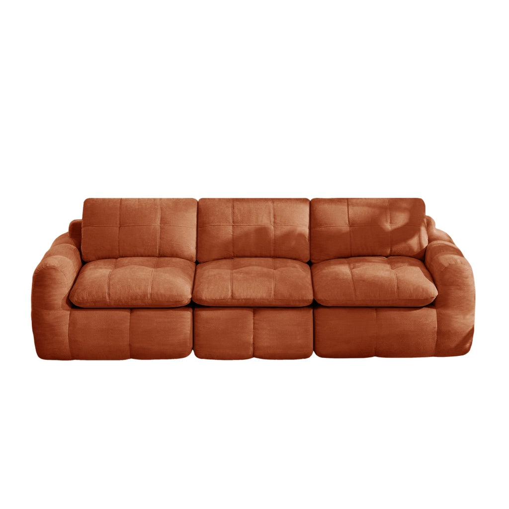 Divano modulare senza telaio in ciniglia arancione; 264 x 97 x 68 cm