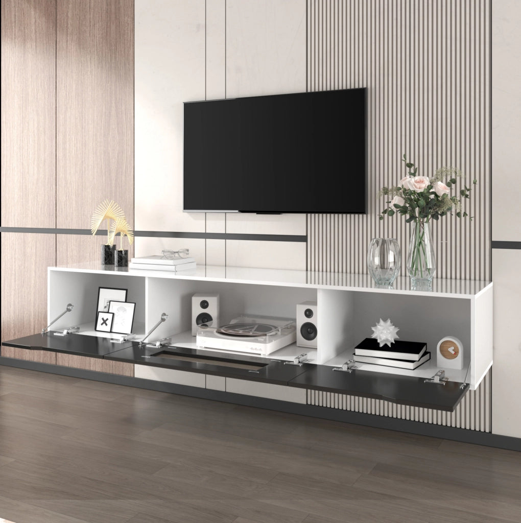 mobile TV 180x35x30 cm nero e bianco lucido – LED multicolore