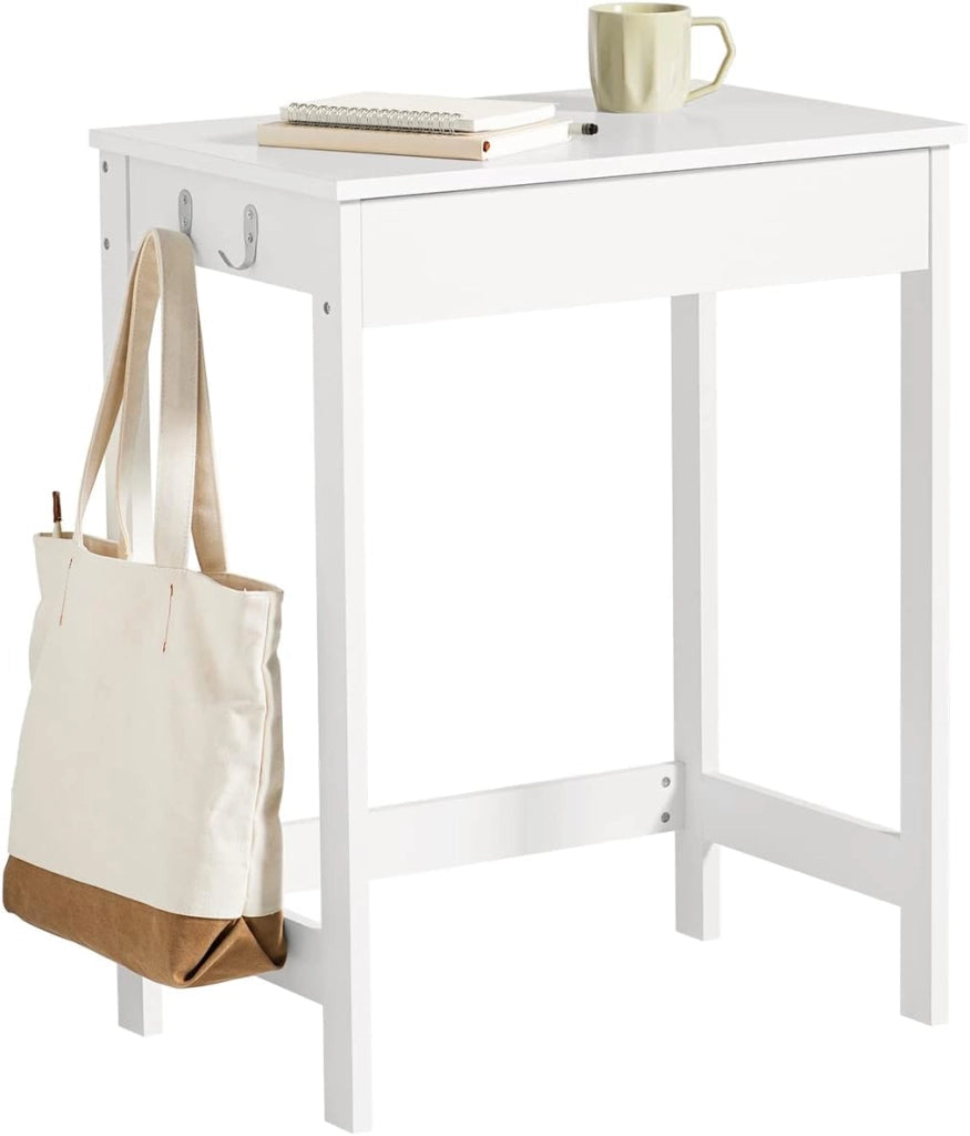Scrivania Salvaspazio con 1 Cassetto e 2 Ganci Tavolo da Lavoro Angolare Piccolo per Ufficio o Studio Scrivania Nero-Naturale per Casa, Cameretta o Computer 60x40x77cm FWT43-N