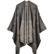 Nuovo scialle/mantella in jacquard di cashmere alla moda con spacchi, spesso e ampio, da donna.