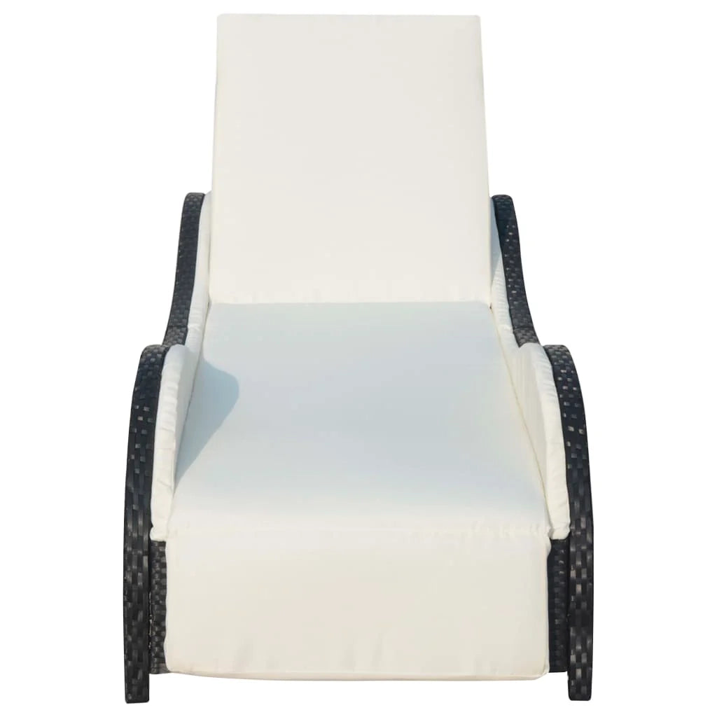 Lettino prendisole sedia a sdraio lettino prendisole letto da giardino mobili da esterno per patio con cuscino resina intrecciata nera 02_0012526