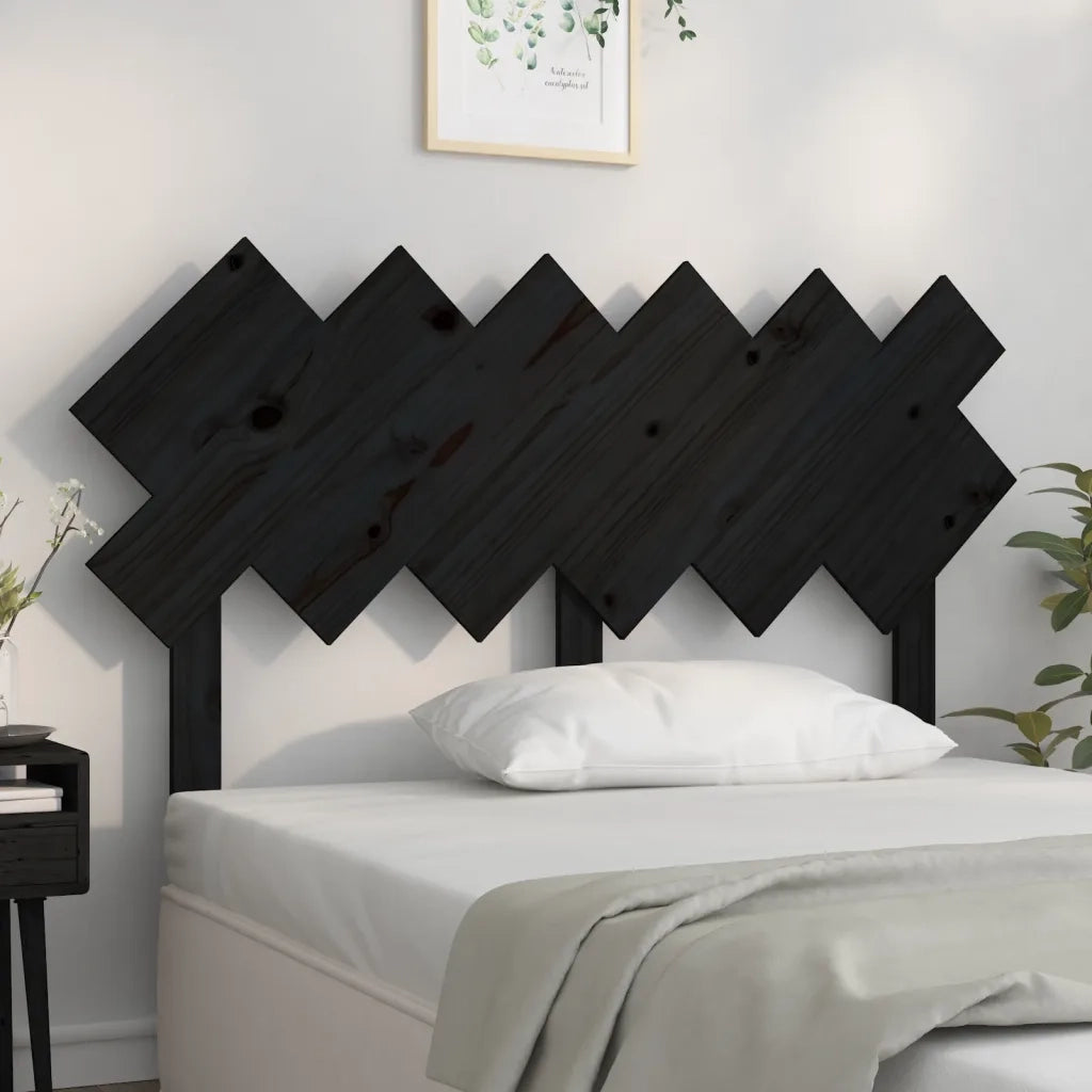 Testiera | Testata per Letto Nera 132x3x81 cm in Legno Massello di Pino