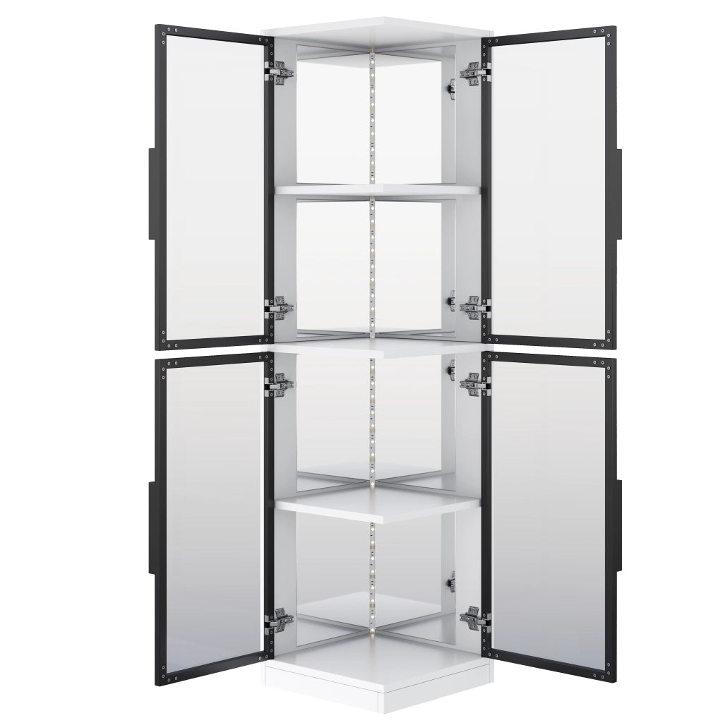 Vetrina in vetro con LED multicolore e schienale a specchio 44x42x164 cm; bianca