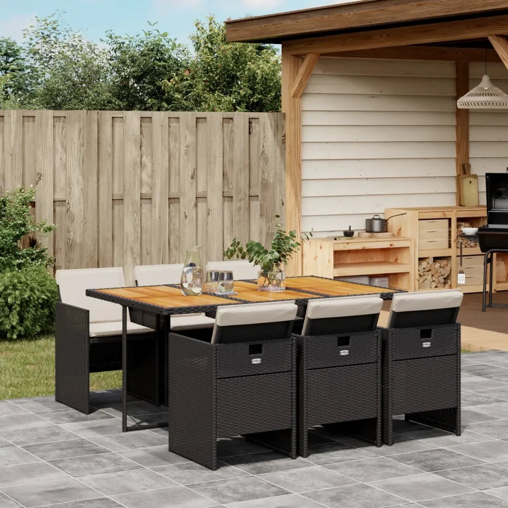Set da Pranzo da Giardino 7 pz Nero con Cuscini in Polyrattan 3277682
