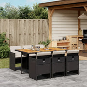 Set da Pranzo da Giardino 7 pz Nero con Cuscini in Polyrattan 3277682