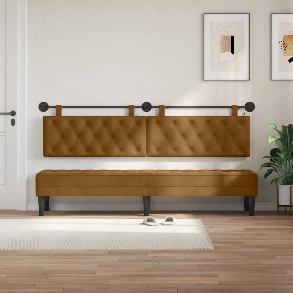 Testiera | Testata sospesa Con luce LED Marrone Velluto