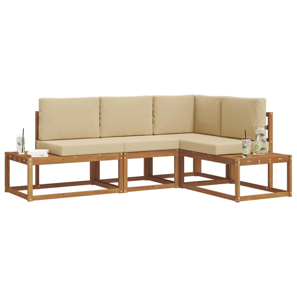 Set di divani da esterno con cuscino 4 Pezzo Naturale e Beige