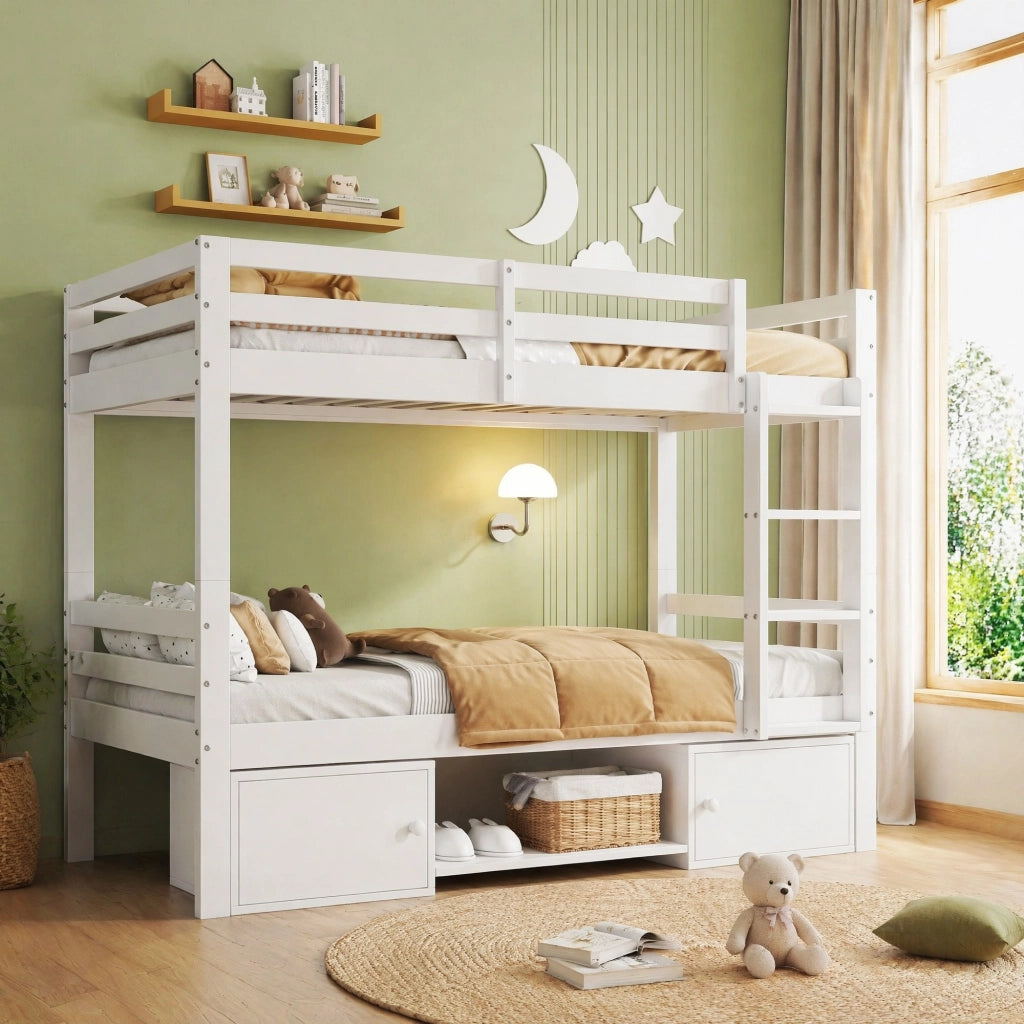 Letto a castello bianco 90x200 cm con contenitori