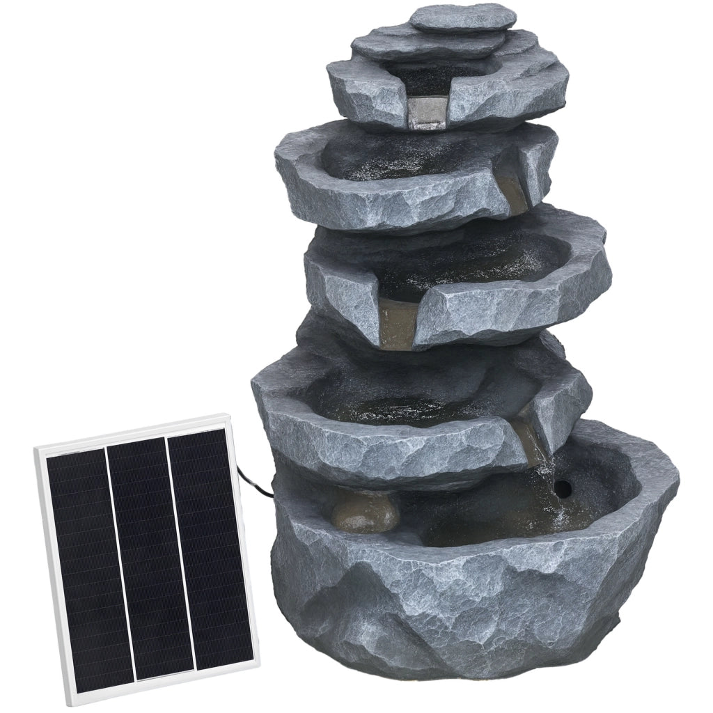 Fontana da giardino solare a 5 livelli in resina con luci LED e pompa ¨C zephmum ¨C grigio