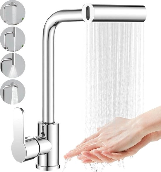 Kraan da 360° girevole con rubinetto da bagno estensibile e 4 tipi di getto - Rubinetto in acciaio inox.