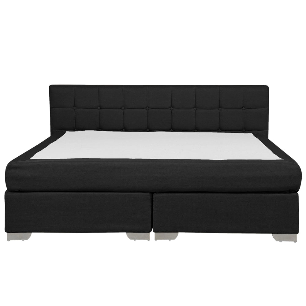 Divano letto 180 x 200 cm Struttura imbottita in tessuto Nero con testiera trapuntata e materasso