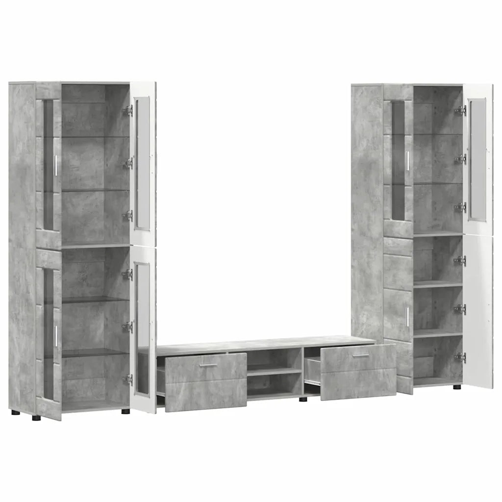 Set mobile TV con porta FLORIN Grigio cemento Legno multistrato