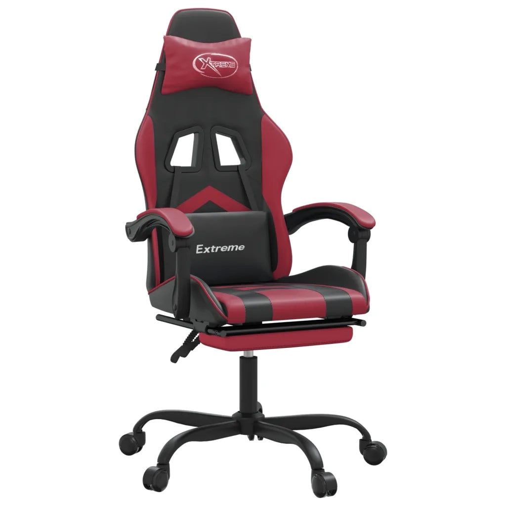 Sedia da Gaming con Poggiapiedi Nero e Rosso Vino in Similpelle cod mxl 78386