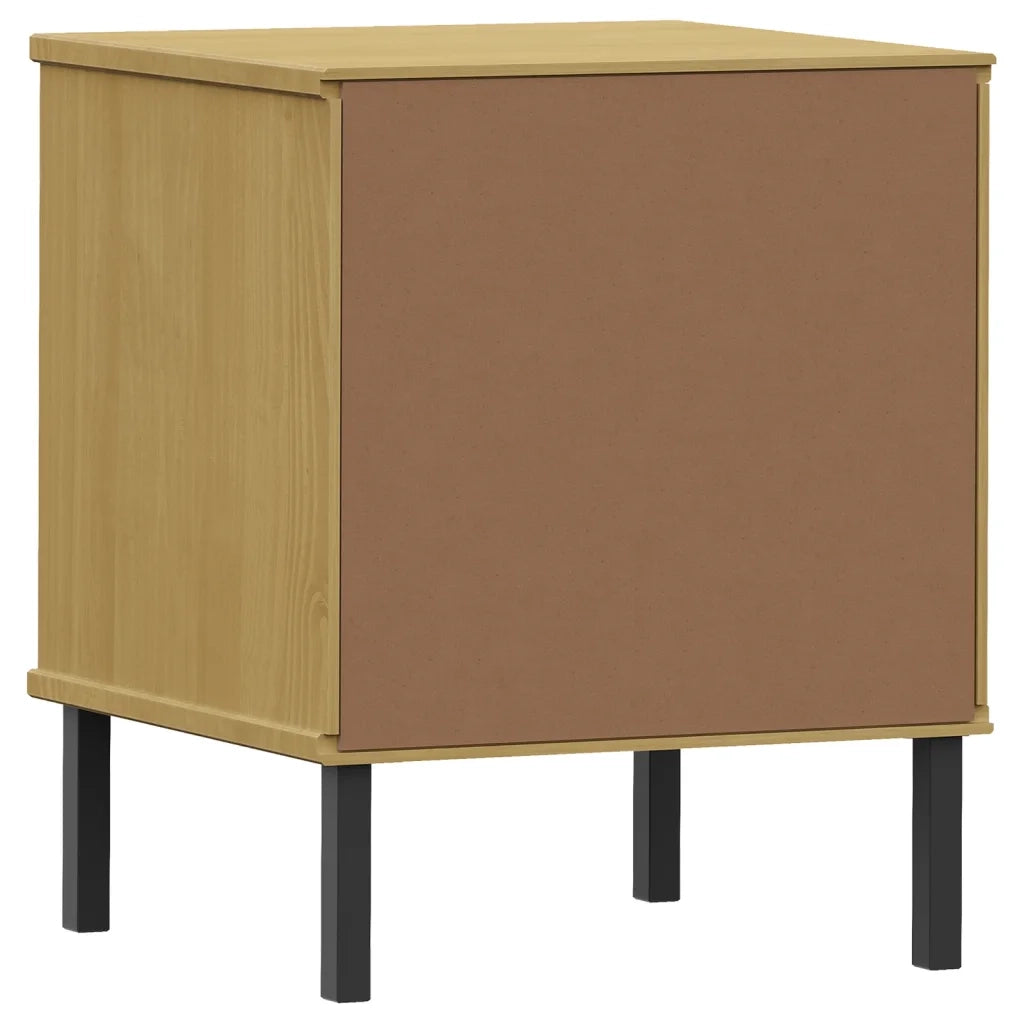 Comodino con Gambe in Metallo Marrone Legno Massello Pino OSLO 350973
