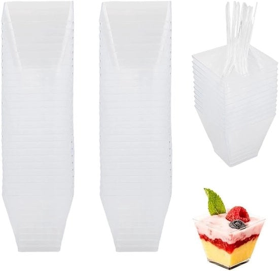 Desserthapjes in vetro - ideali per desserti - 50 pezzi - plastica - 60 ml