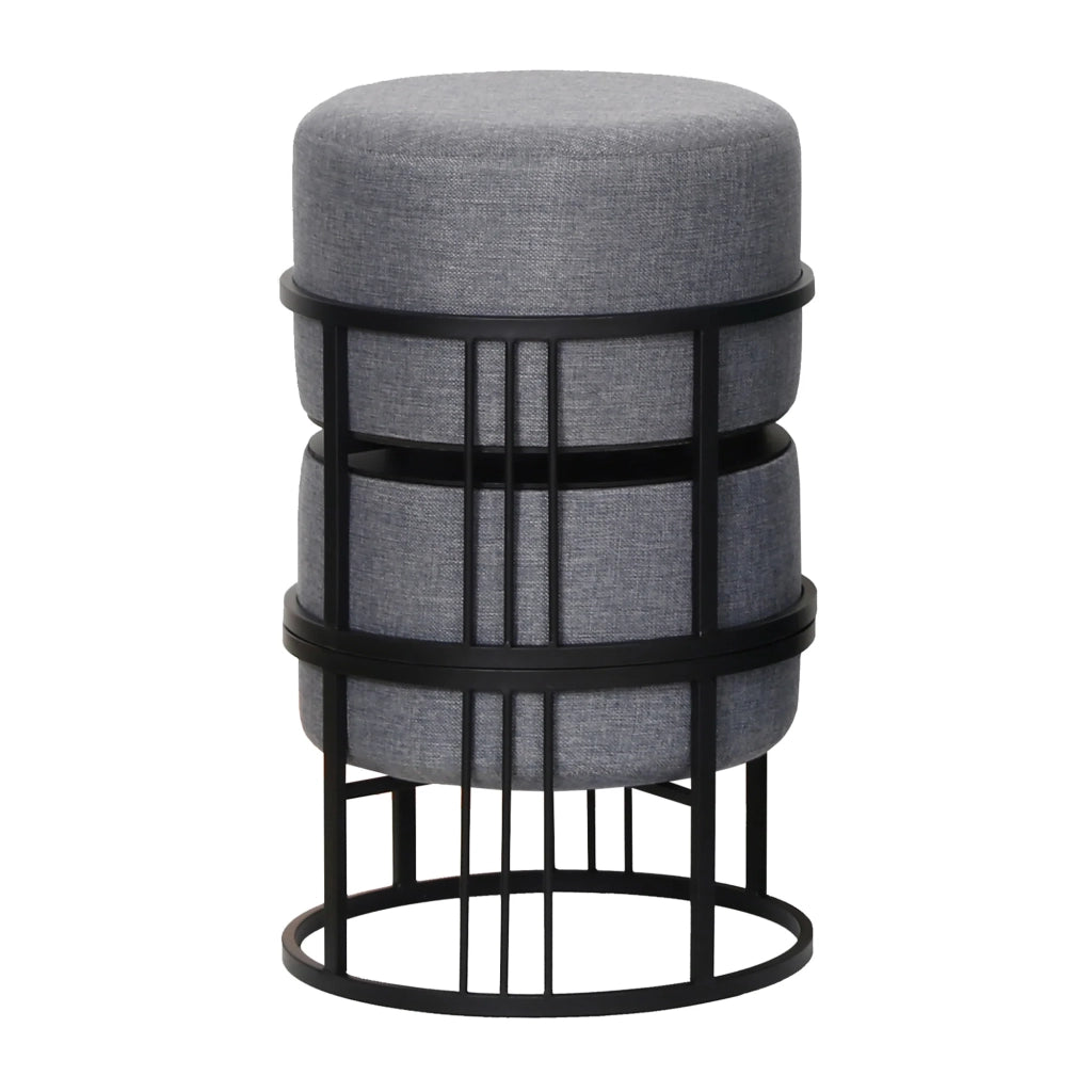 Set di 2 pouf impilabili design moderno e senza tempo multifunzionali rotondi grigio scuro 03_0009695