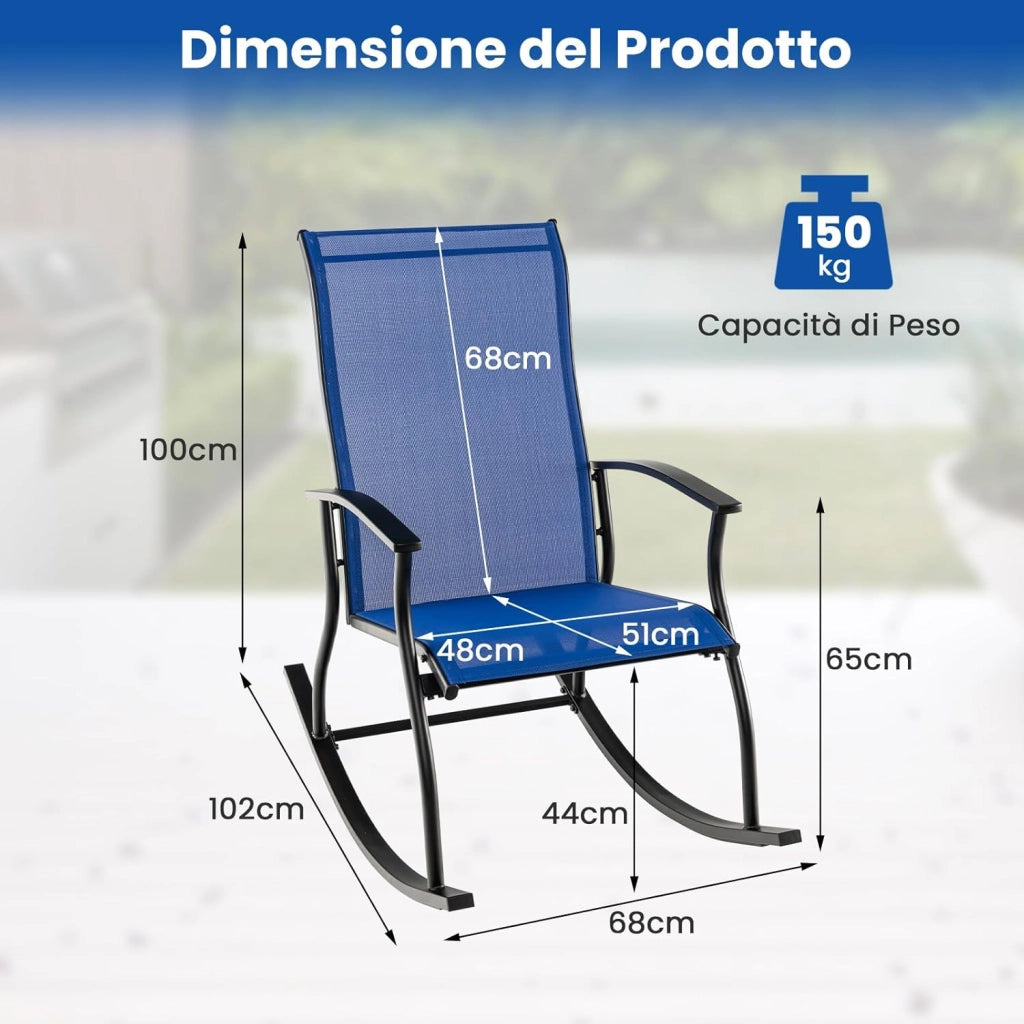 Sedia a Dondolo da Giardino con Braccioli Sdraio da Giardino Ergonomica Poltrona a Giardino Seduta Traspirante per Interno ed Esterno da Campeggio Balcone Terrazza