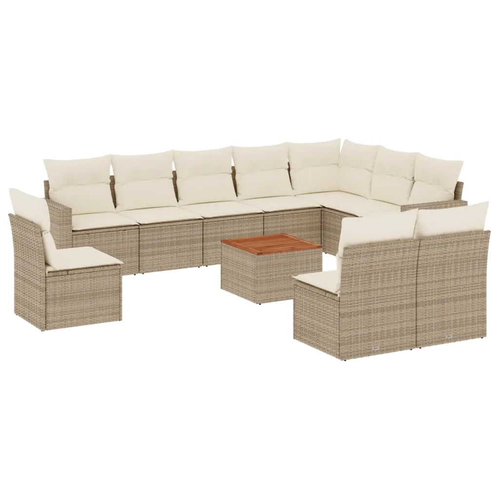 Set Divani da Giardino 11 pz con Cuscini Beige in Polyrattan