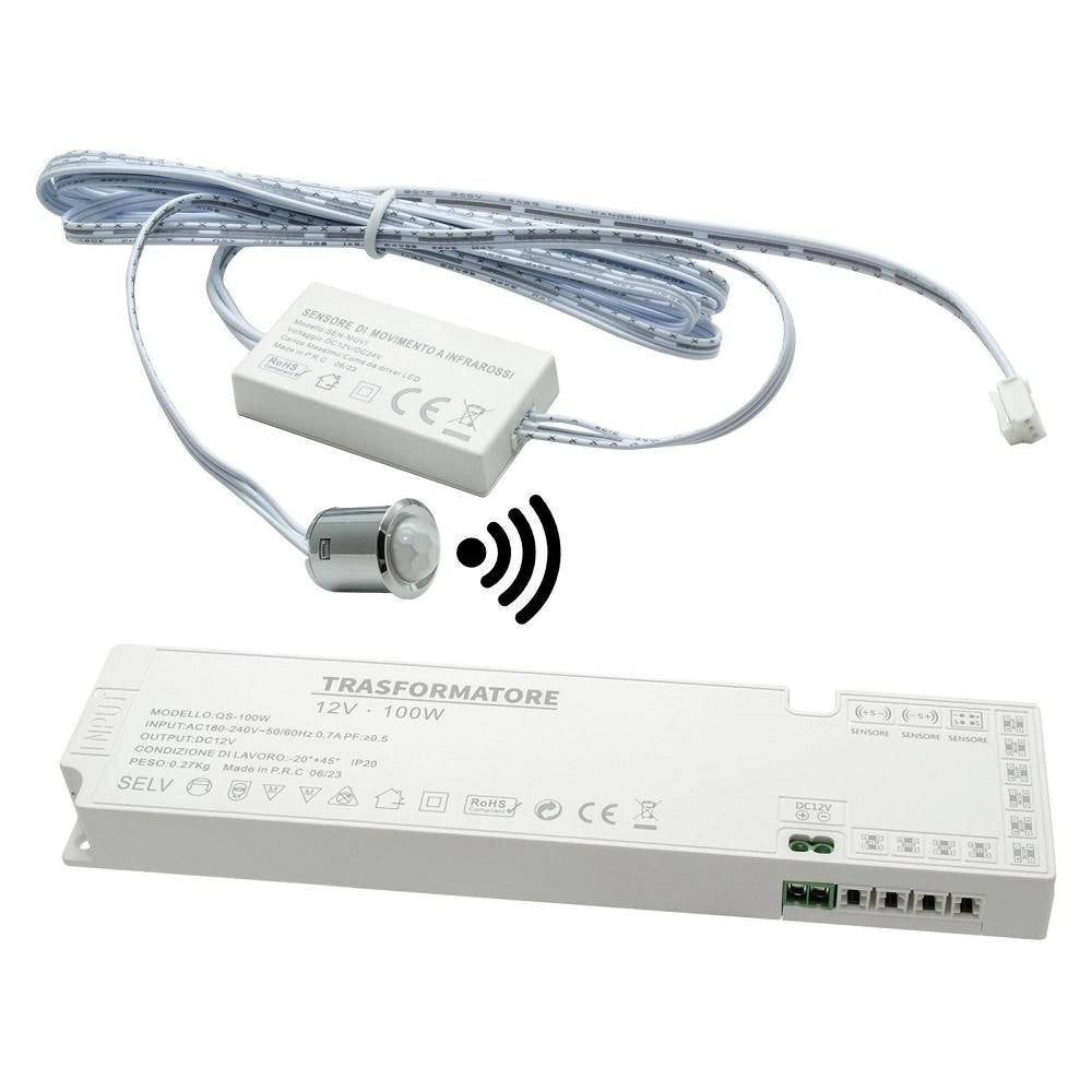 Trade Shop - Kit Mini Interruttore Sensore Movimento Infrarossi 12v 24v Pir 100w Strisce Luci Led -